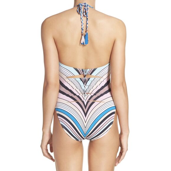 Bikini Lab Stripe Up Your Live One Piece Swimsuit Halter Sm Cut Out Back Braid - Picture 1 of 11